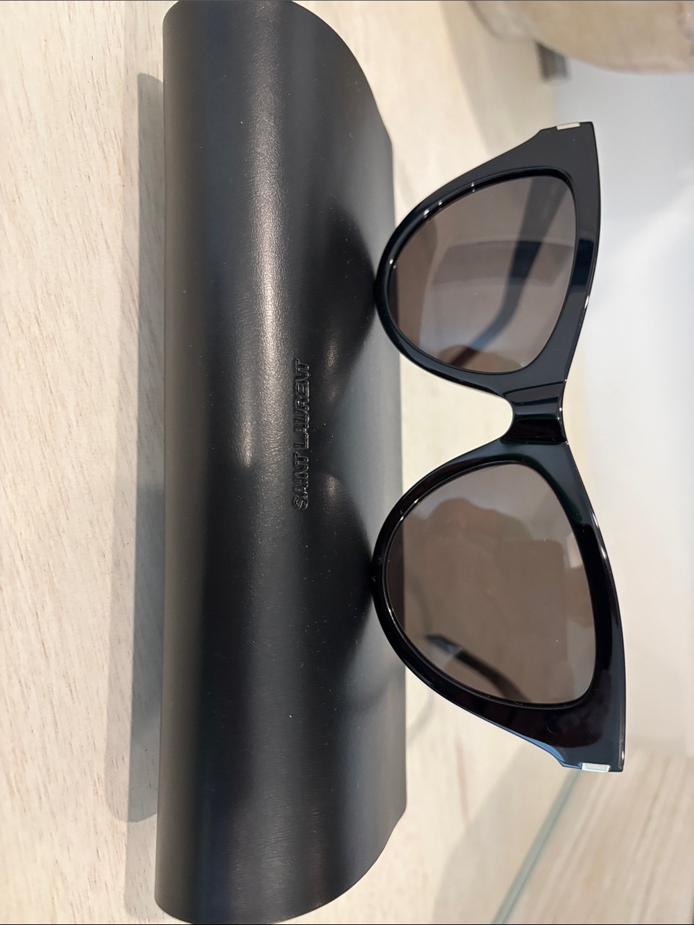 Saint Laurent Glossy Black Cat-Eye Sunglasses with Dark Lenses